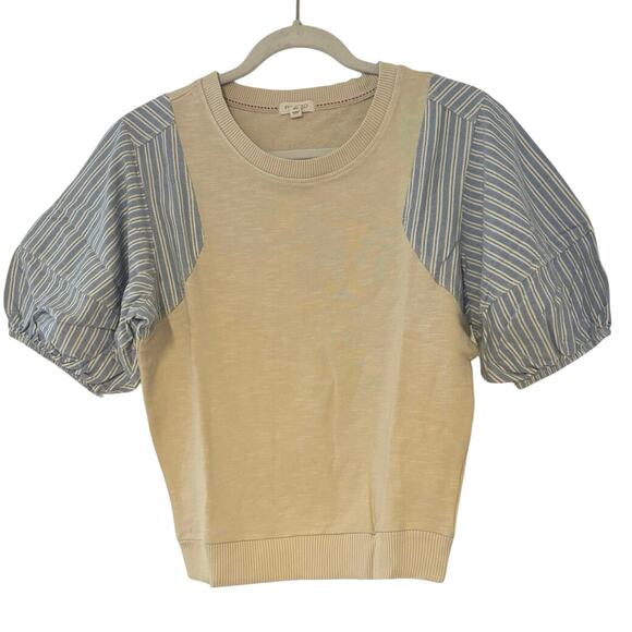 NWT Pilcro Woven Puff-Sleeve Top In Blue/Tan Size XS - Picture 3 of 8